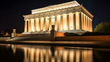 nacht visie van Lincoln gedenkteken. generatief ai foto