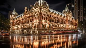 nacht visie van koningin Victoria gebouw. generatief ai foto