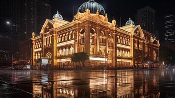 nacht visie van koningin Victoria gebouw. generatief ai foto