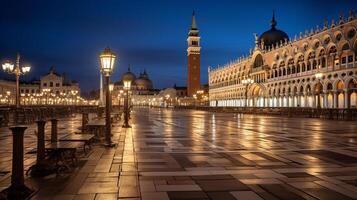 nacht visie van piazza san Marco. generatief ai foto