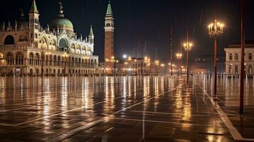 nacht visie van piazza san Marco. generatief ai foto