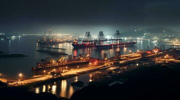 nacht visie van Panama kanaal. generatief ai foto