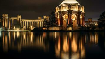 nacht visie van paleis van prima kunsten. generatief ai foto