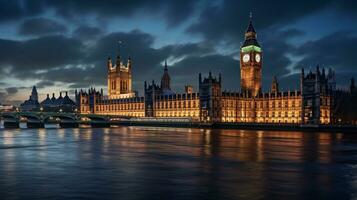 nacht visie van paleis van Westminster. generatief ai foto