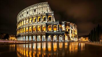 nacht visie van de colosseum. generatief ai foto