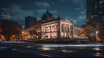 nacht visie van staat bibliotheek van Victoria. generatief ai foto