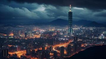 nacht visie van Taipei 101. generatief ai foto