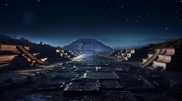 nacht visie van teotihuacán. generatief ai foto