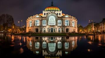 nacht visie van palacio de bella's artes. generatief ai foto