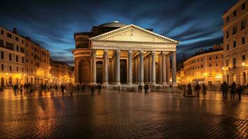 nacht visie van pantheon. generatief ai foto