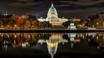 nacht visie van Verenigde staten Capitol. generatief ai foto