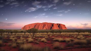 nacht visie van uluru - ayers steen. generatief ai foto