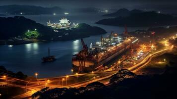 nacht visie van Panama kanaal. generatief ai foto