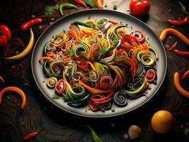 bord van gebakken groenten met paprika's in het ai generatief foto