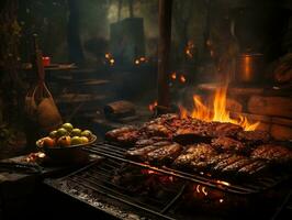barbecue voedsel bbq Hamburger rooster ribben steak ai generatief foto