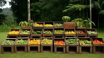 vers geplukt rumbia fruit van tuin geplaatst in de dozen. generatief ai foto