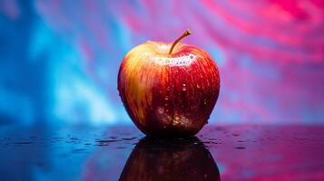 foto van appel fruit voor de helft tegen een kleurrijk abstract achtergrond. generatief ai