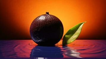 foto van zwart sapote fruit voor de helft tegen een kleurrijk abstract achtergrond. generatief ai
