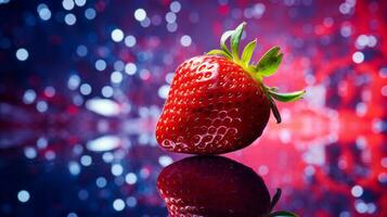 foto van aardbei fruit voor de helft tegen een kleurrijk abstract achtergrond. generatief ai