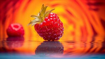foto van zalmbes fruit voor de helft tegen een kleurrijk abstract achtergrond. generatief ai