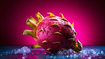 foto van pitaya fruit voor de helft tegen een kleurrijk abstract achtergrond. generatief ai
