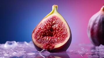 foto van fig fruit voor de helft tegen een kleurrijk abstract achtergrond. generatief ai