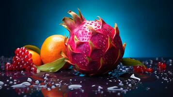 foto van chirimoya fruit voor de helft tegen een kleurrijk abstract achtergrond. generatief ai