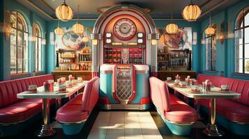 retro wijnoogst diner restaurant, interieur ontwerp, elegant oud fashioned ontwerp concept, ai generatief foto