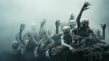 geest landschap halloween achtergrond, zombie Apocalypse, eng achtervolgd begraafplaats, ai generatief foto