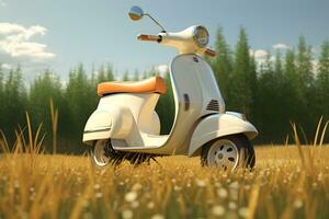 klassiek scooter in een veld- met gras ai gegenereerd foto