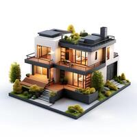 3d huis model- Aan wit achtergrond foto