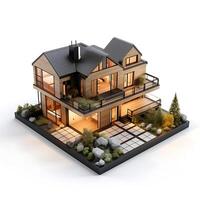 3d huis model- Aan wit achtergrond foto