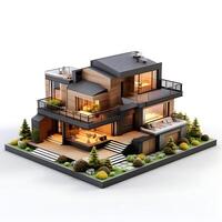 3d huis model- Aan wit achtergrond foto