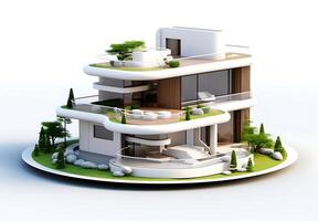 3d huis model- Aan wit achtergrond foto