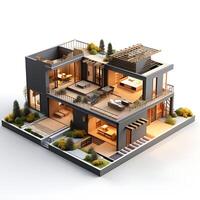 3d huis model- Aan wit achtergrond foto