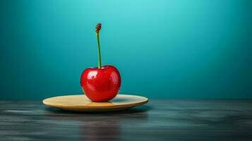 foto van kers Aan een minimalistische tafel. generatief ai