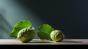 foto van cherimoya Aan een minimalistische tafel. generatief ai