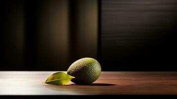 foto van cupuacu fruit Aan een minimalistische tafel. generatief ai