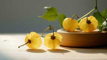 foto van groundcherry Aan een minimalistische tafel. generatief ai