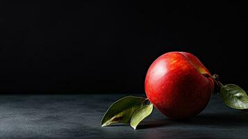 foto van mabolo, fluweel appel Aan een minimalistische tafel. generatief ai