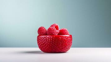 foto van rood framboos Aan een minimalistische tafel. generatief ai