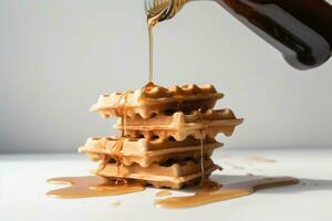 stack van wafels met siroop. ai generatief foto