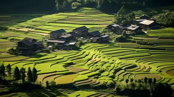 Chinese landelijk Oppervlakte, volwassen rijst- ai genereren foto