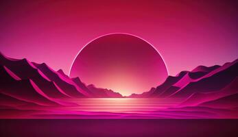 generatief ai, mooi helling tafereel landschap met viva magenta roze kleur, horizontaal behang. abstract studio kamer meetkundig achtergrond foto