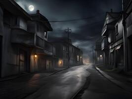 donker oud stad Bij nacht foto