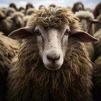 een schot van schapen in een boerderij. schapen in een pen. kudde van schapen vacht generatief ai foto