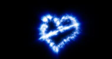 abstract blauw liefde hart gemaakt van klein helder gloeiend deeltjes van energie feestelijk achtergrond voor Valentijnsdag dag foto