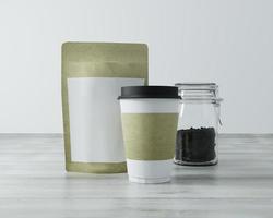een pakket dat wordt gebruikt voor koffie met koffiekopjes. foto