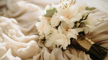 generatief ai, bruiloft boeket bloemen, esthetisch vers veel, gedempt kleurenc foto