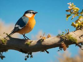 natuurlijk panoramisch vogel zittend Aan tak, ai genereren foto